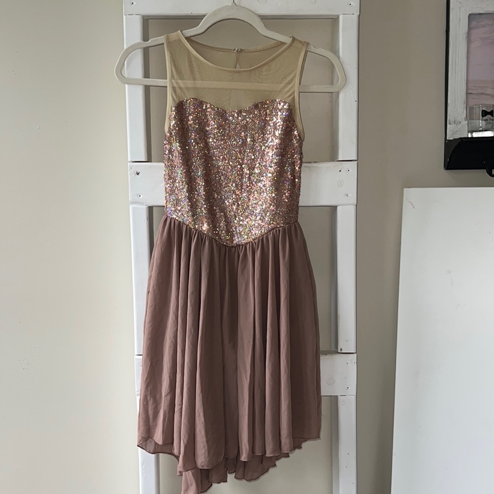 Weissman Lyrical Dance Costume Tan Sequin Illusion Small